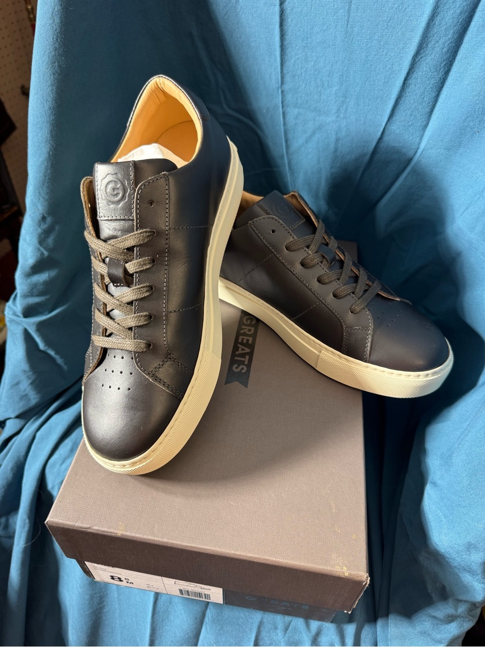 Greats Black Leather Low-Top Sneakers with Cream Sole- NEW